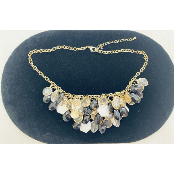 Gold Tone Bib Necklace Multi-Shaped Beads Cluster Statement Boho Party Jewelry - Picture 3 of 9